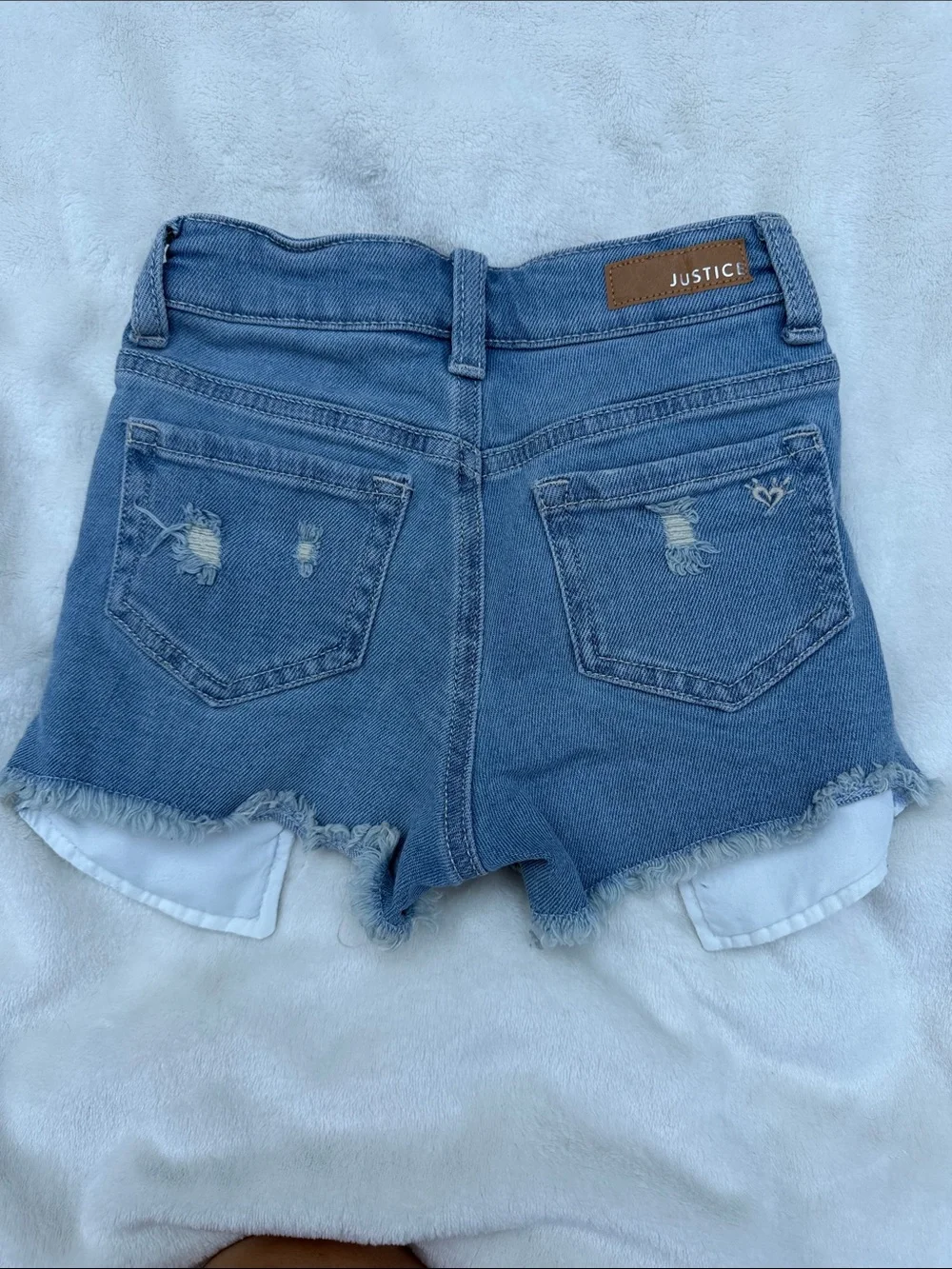 Justice Blue Distressed Denim Shorts with Iridescent Sequin Panels